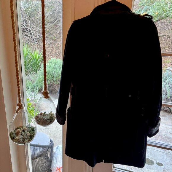 THE KOOPLES Black Leather Trim Belted Trench Coat - Picture 12 of 13